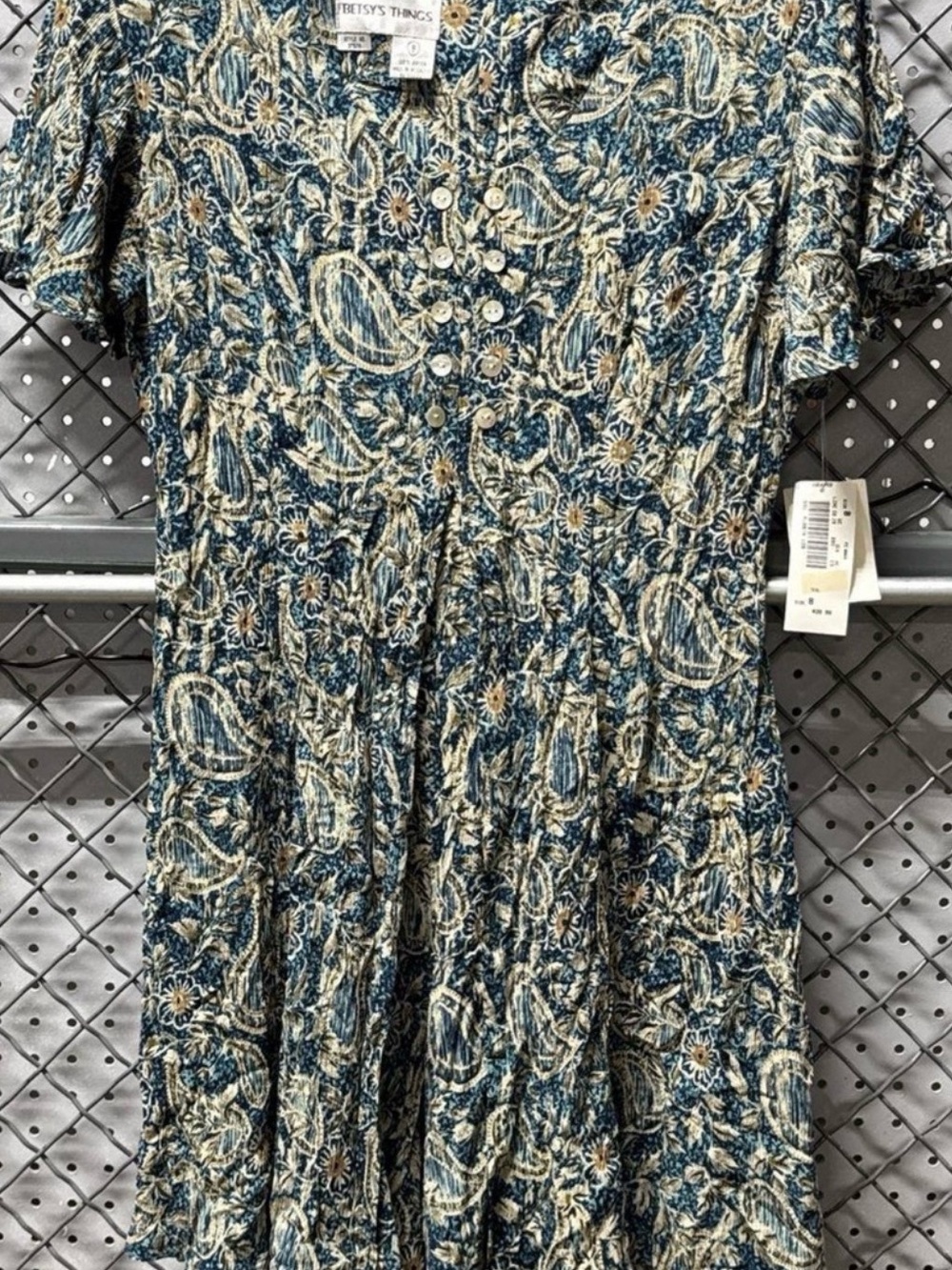 Betsy's Things Women's Blue Paisley Tie-Waist Midi Dress NWT 8
